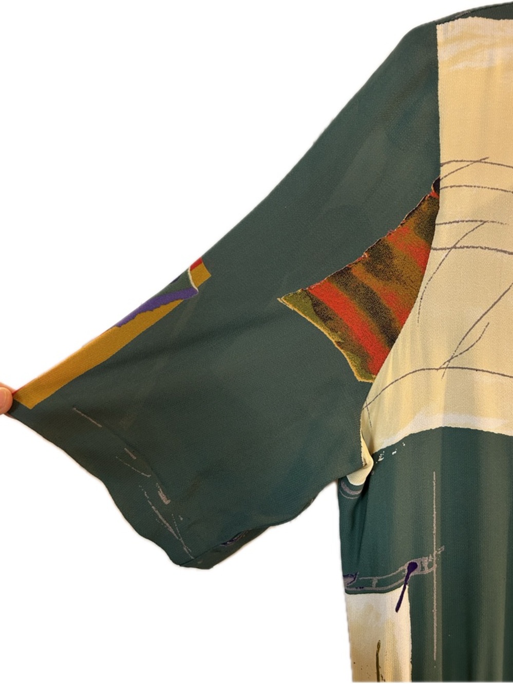 Vintage Mandy Marsh Green Chiffon Abstract Print Belted Maxi Dress - Picture 12 of 13